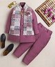 Ahhaaaa Viscose Woven Full Sleeves Solid Kurta Pant With Ethnic Printed Nehru Jacket & Mala Set - Plum