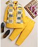 Ahhaaaa Viscose Woven Full Sleeves Solid Kurta Pant With Ethnic Printed Nehru Jacket & Mala Set - Yellow