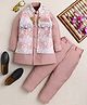 Ahhaaaa Viscose Woven Full Sleeves Solid Kurta Pant With Floral Printed Nehru Jacket & Mala Set - Pink