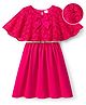 Hola Bonita Knit Half Sleeves Dress with Belt Lace Detailing & Bow Applique - Dark Pink