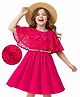 Hola Bonita Knit Half Sleeves Dress with Belt Lace Detailing & Bow Applique - Dark Pink