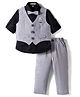 JASH KIDS Linen Woven Full Sleeves 3 Piece Solid Color Party Suit - Black & Grey