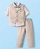 JASH KIDS Linen Woven Full Sleeves Solid 3 Piece Party Suit With Bow Applique - Beige
