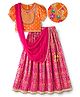 EARTHY TOUCH Viscose Woven Half Sleeves Choli Lehenga & Dupatta Set With Floral Embriodery & Foil Print - Orange