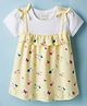 CUCUMBER Sinker Knit Half Sleeves Frock With Bird & Butterfly Print - Lemon Yellow & White