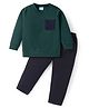 Rikidoos Full Sleeves Solid Sweatshirt With Joggers Set - Green & Navy Blue
