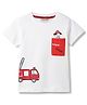 Tales & Stories Cotton Knit Half Sleeves Fire Truck Printed Tee - White