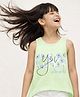Tales & Stories Viscose Knit Sleeveless Can You Be You Text Printed Tank High Low Top - Light Green