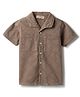 Tales & Stories Cotton Knit Half Sleeves Thread Work Embroidered Shirt - Brown
