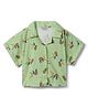 Tales & Stories Cotton Knit Half Sleeve Checked & Bird Printed Crop Shirt - Light Green