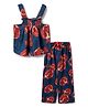Tales & Stories Viscose Woven Sleeveless Pomegranates Printed Coordinating Top & Palazzo Set - Navy Blue