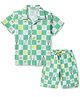 Tales & Stories Cotton Knit Half Sleeves Checked & Beach Theme Printed Shirt With Bermuda Set - Green