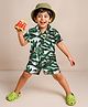 Tales & Stories Cotton Knit Half Sleeves Monkeys In The Jungle Printed Shirt & Bermuda Set - Dark Green
