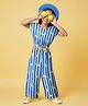 Tales & Stories Viscose Knit Cap Sleeves Striped & Lemon Printed Top & Coordinating Palazzo Set - Blue