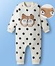 Mark & Mia Fleece Knit Full Sleeves Winter Wear Printed Romper with Polka Dot & Animal Applique Detailing - Cream