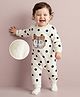 Mark & Mia Fleece Knit Full Sleeves Winter Wear Printed Romper with Polka Dot & Animal Applique Detailing - Cream