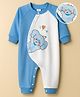 Mark & Mia Fleece Knit Full Sleeves Winter Wear Romper with Elephant Print - Blue & White