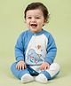 Mark & Mia Fleece Knit Full Sleeves Winter Wear Romper with Elephant Print - Blue & White