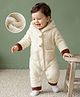 Mark & Mia Knit Full Sleeves Winter Wear Fur Hooded Romper With Pocket & Badge Detailing & Teddy Applique - Off White