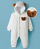 Mark & Mia Knit Full Sleeves Sherpa Fabric Winter Wear Hooded Romper With Teddy Bear Applique - White