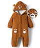 Mark & Mia Sherpa Knit Full Sleeves Winter Wear Hooded Romper with Reindeer Applique - Brown