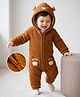 Mark & Mia Sherpa Knit Full Sleeves Winter Wear Hooded Romper with Reindeer Applique - Brown