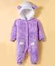 Mark & Mia Knit Full Sleeves Fur Winter Wear Hooded Romper with Embroidery & Ear Applique - Lavender