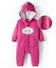 Mark & Mia Fleece Knit Full Sleeves Winter Wear Hooded Romper with Cloud & Ear Applique & Kangaroo Pockets - Pink