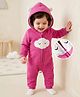 Mark & Mia Fleece Knit Full Sleeves Winter Wear Hooded Romper with Cloud & Ear Applique & Kangaroo Pockets - Pink