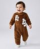 Mark & Mia Fur Knit Full Sleeves Winter Wear Rompers with Animal Applique & Embroidery Detailing - Brown