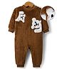 Mark & Mia Fur Knit Full Sleeves Winter Wear Rompers with Animal Applique & Embroidery Detailing - Brown