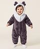 Mark & Mia Knit Full Sleeves Fur Fabric Winter Wear Hooded Romper With Ear Applique - Charcoal Grey