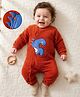 Mark & Mia Knit Full Sleeves Sherpa Fabric Winter Wear Romper With Dino Embroidery & Applique - Rust Orange
