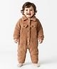 Mark & Mia Knit Full Sleeves Winter Wear Sherpa Romper With Pocket & Collar Detailing - Brown