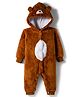 Mark & Mia Knit Full Sleeves Fur Winter Wear Hooded Romper with Teddy & Ear Applique - Brown