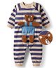 Mark & Mia Knit Full Sleeves Fleece Fabric Winter Wear Striped Romper With Bear Applique - Blue