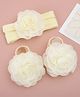Bonfino Headband With Booties & Floral Applique & Lace Detailing - Beige