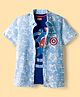 Pine Kids Marvel Single Jersey Knit Half Sleeves Shirt With T-Shirt & Captain America Graphics - Blue