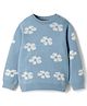 Kanvin Cotton Knit Full Sleeves Pullover Sweater with Floral Design - Light Blue