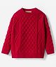 Kanvin Cotton Knit Full Sleeves Pullover Sweater with Cable Knit Design - Red