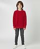 Kanvin Cotton Knit Full Sleeves Pullover Sweater with Cable Knit Design - Red