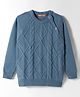 Kanvin Cotton Knit Full Raglan Sleeves Pullover Sweater with Cable Knit Design - Blue