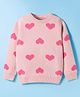 Kanvin Cotton Knit Full Sleeves Pullover Sweater with Heart Design - Pink