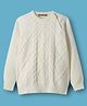 Kanvin Cotton Knit Full Raglan Sleeves Pullover Sweater with Cable Knit Design - Cream