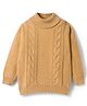 Kanvin Cotton Knit Full Sleeves Turtle Neck Pullover Sweater with Cable Knit Design - Tan