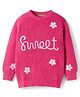 Kanvin Cotton Knit Full Sleeves Pullover Sweater with Floral & Text Embroidery - Fuchsia