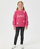 Kanvin Cotton Knit Full Sleeves Pullover Sweater with Floral & Text Embroidery - Fuchsia