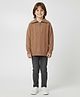 Kanvin Cotton Knit Full Sleeves Collared Pullover Sweater with Cable Knit Design - Tan