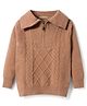 Kanvin Cotton Knit Full Sleeves Collared Pullover Sweater with Cable Knit Design - Tan