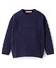 Kanvin Cotton Knit Full Sleeves Pullover Sweater with Cable Knit Design - Navy Blue